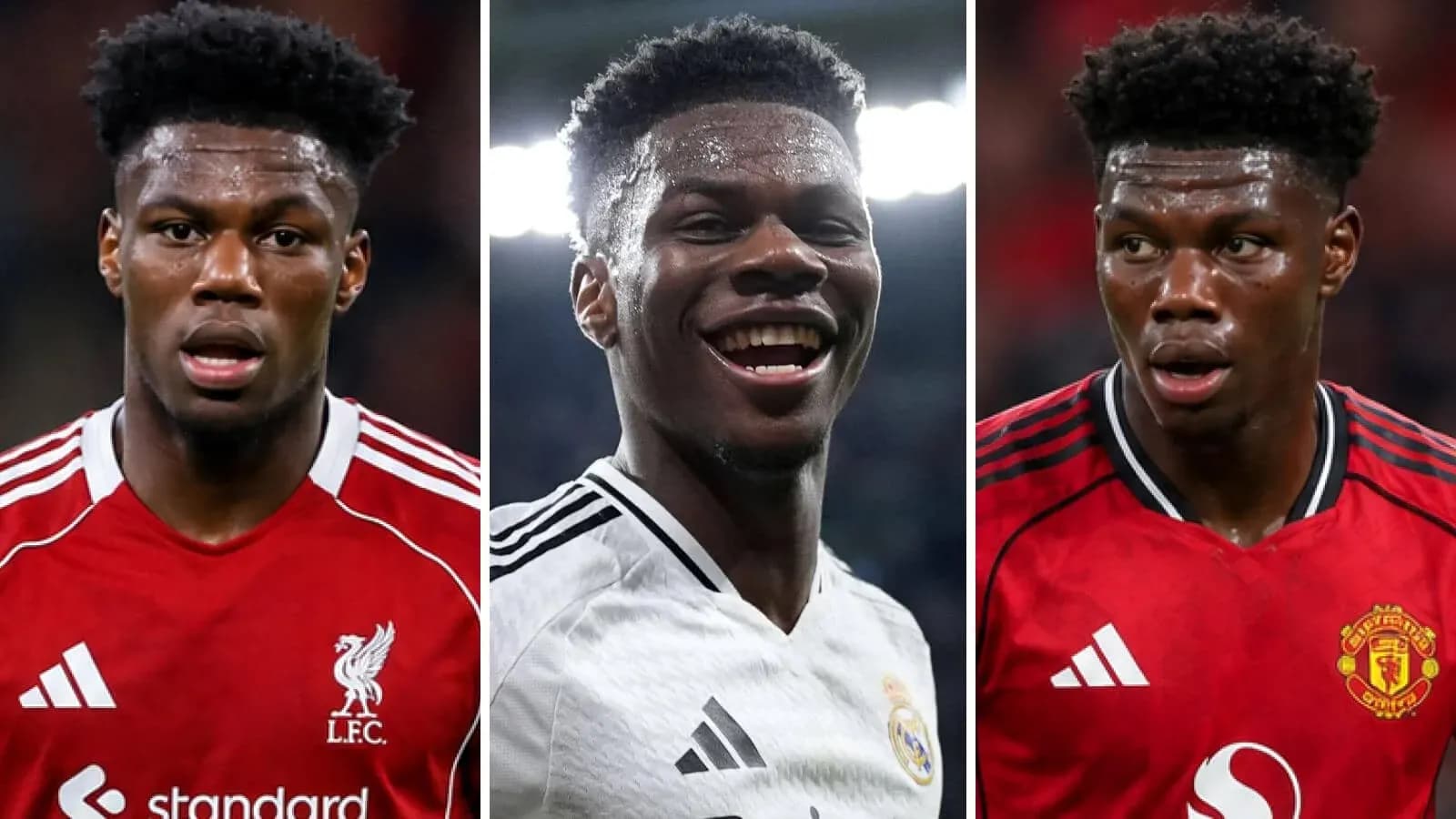 Football player in three different club jerseys