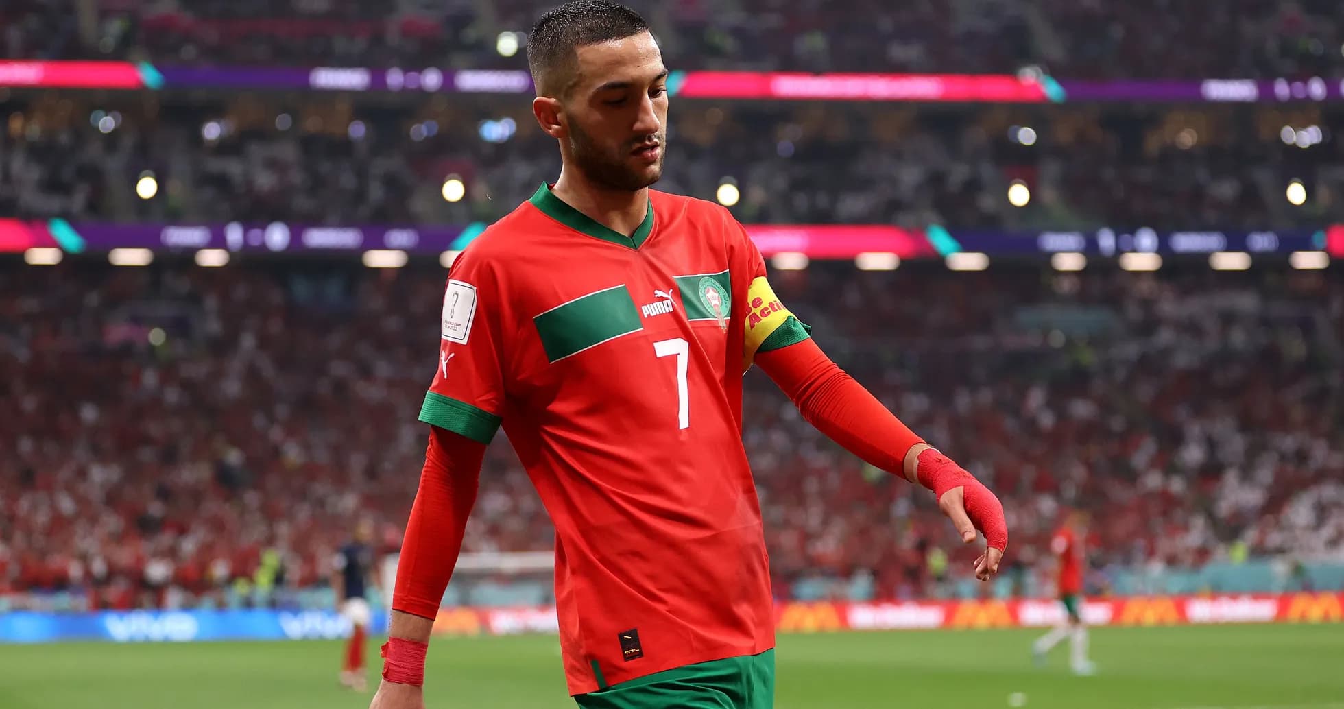 Player in Morocco kit walking on the pitch