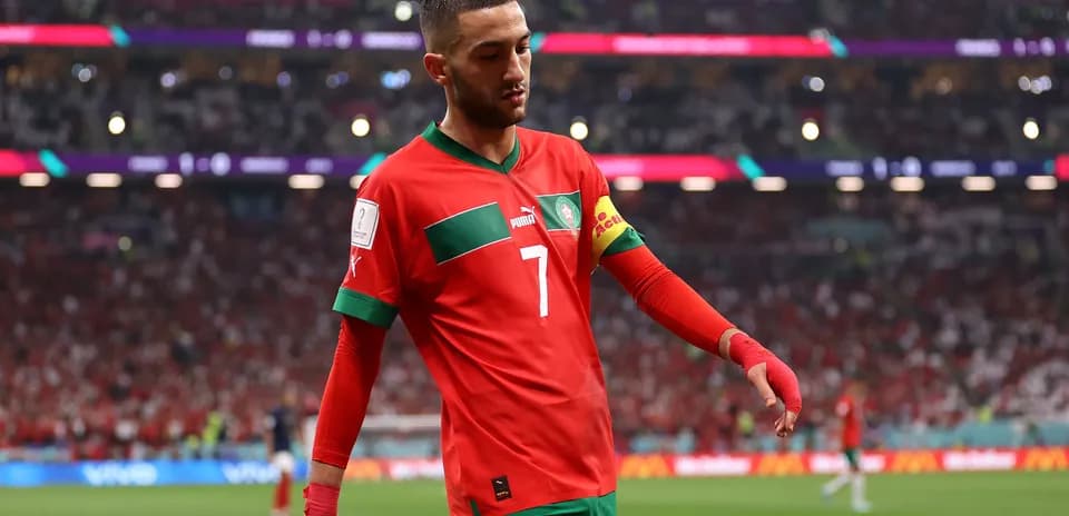 Player in Morocco kit walking on the pitch