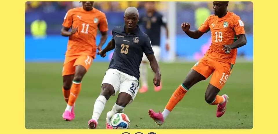 Player 23 dribbling past two opponents in match