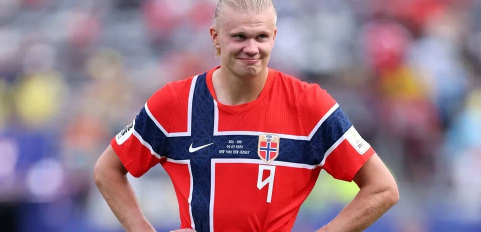 Norwegian player wearing national team jersey during match