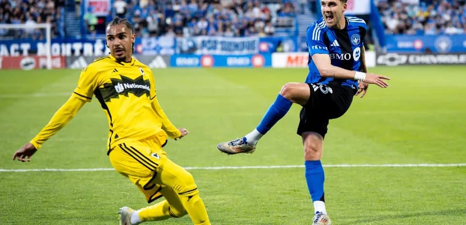 Player kicking the ball during Columbus Crew match
