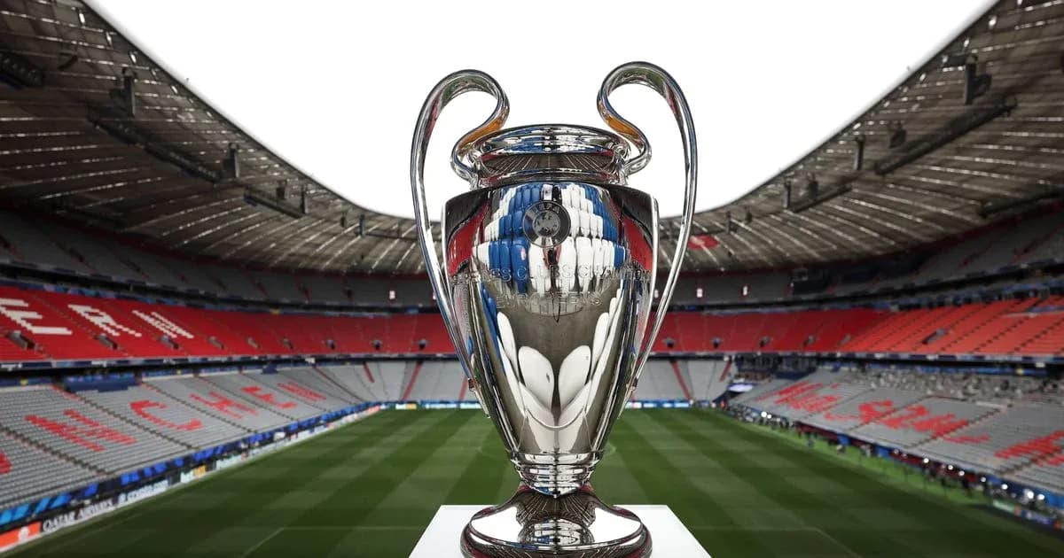 Champions League trophy in stadium before match