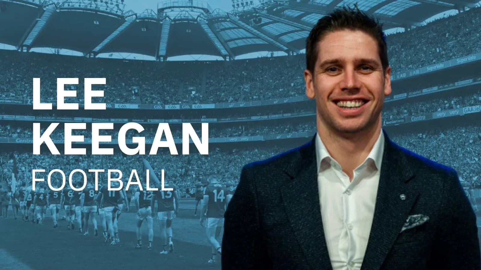 Lee Keegan in front of stadium crowd backdrop