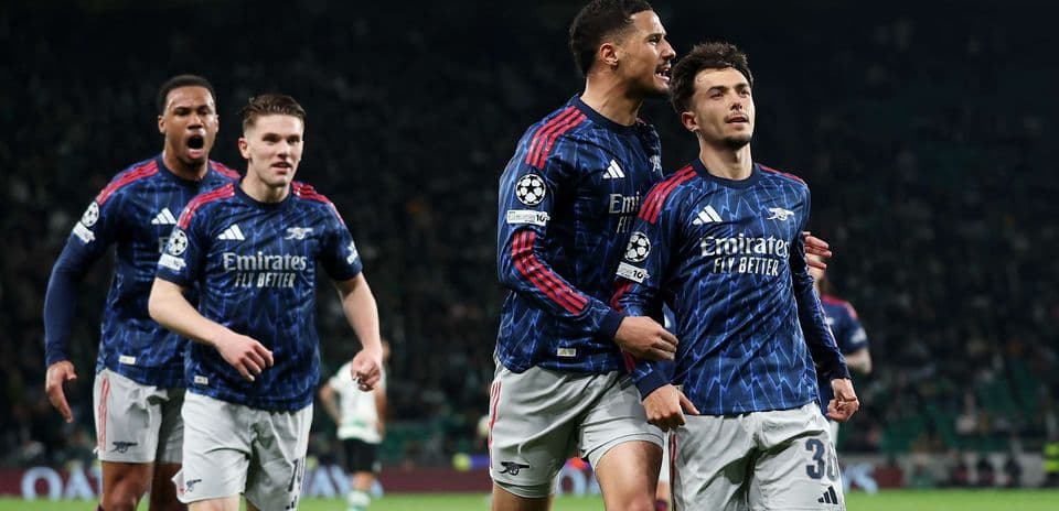 Arsenal players celebrating a goal during match