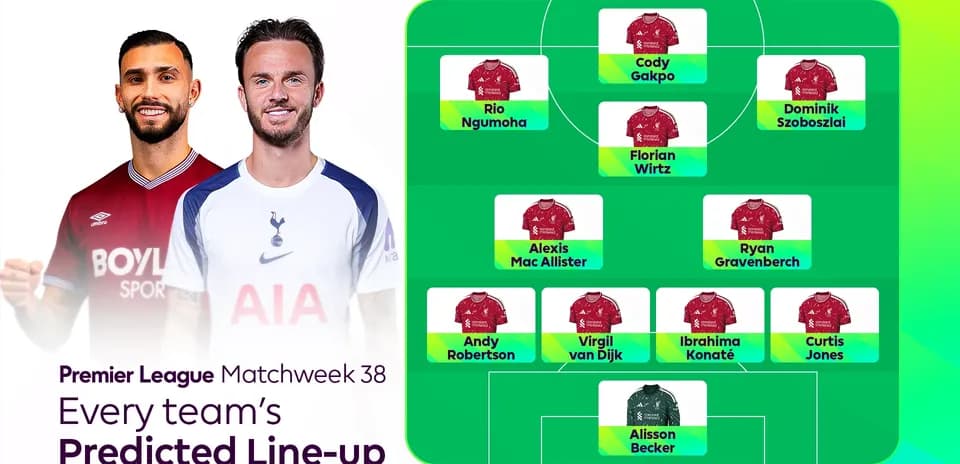 Predicted line-up for Premier League matchweek 38