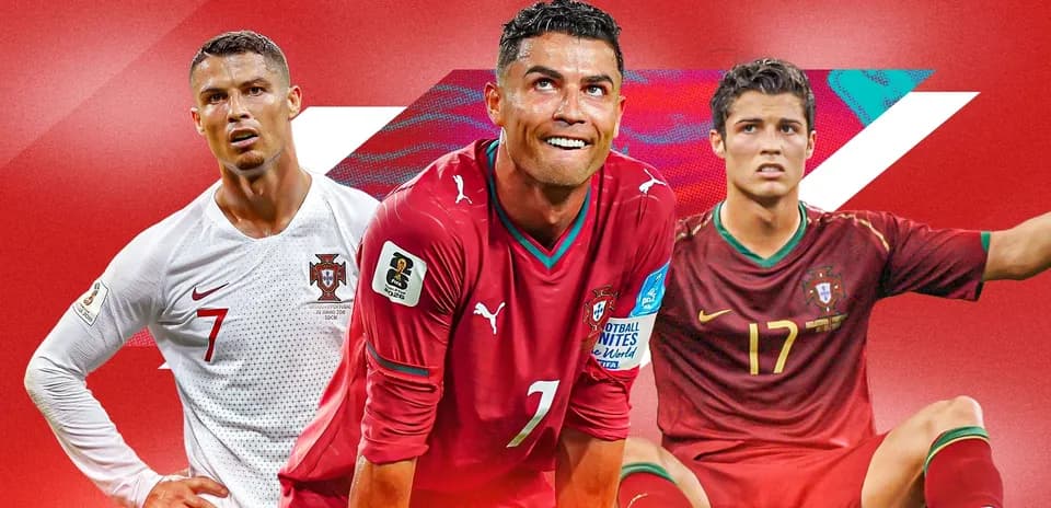 Cristiano Ronaldo in various Portugal kits