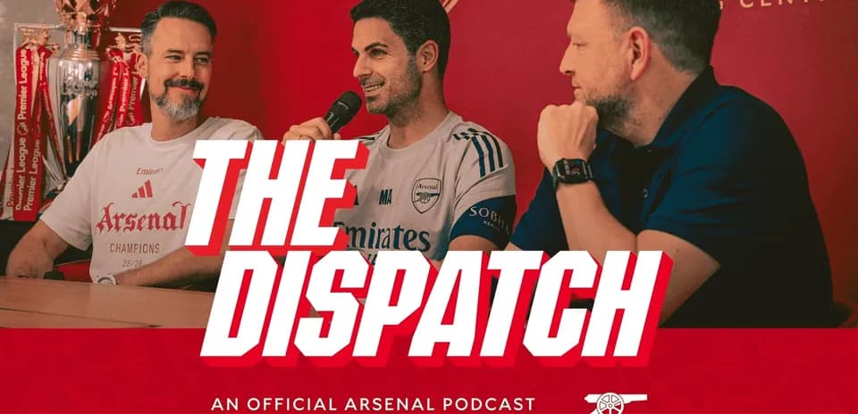 Podcast hosts discussing Arsenal at press conference