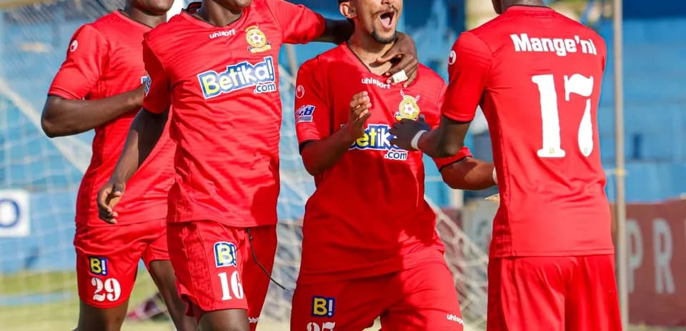 Players celebrating a goal in FKF Premier League