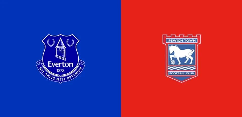 Logos of Everton and Ipswich Town football clubs