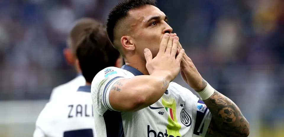 Inter player celebrating a goal during match