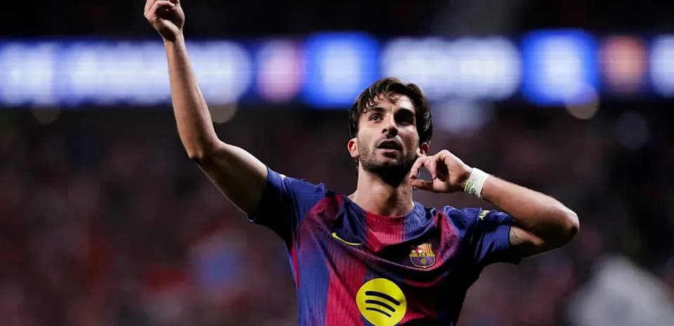 Barcelona player celebrating goal with raised finger