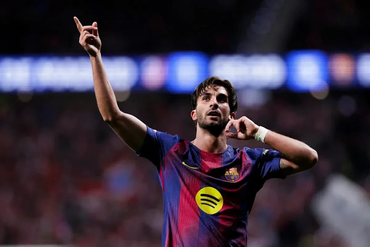 Barcelona player celebrating goal with raised finger