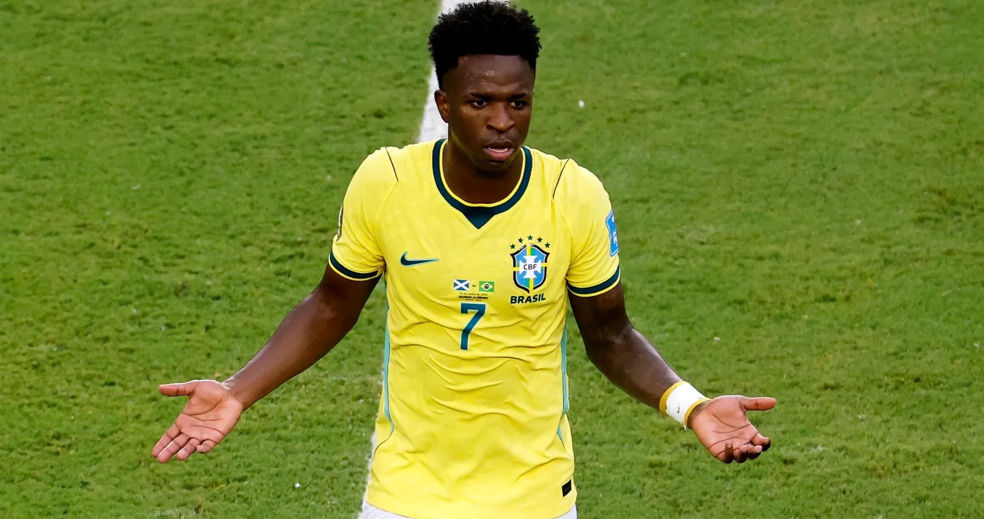 Player gesturing during match in Brazil jersey