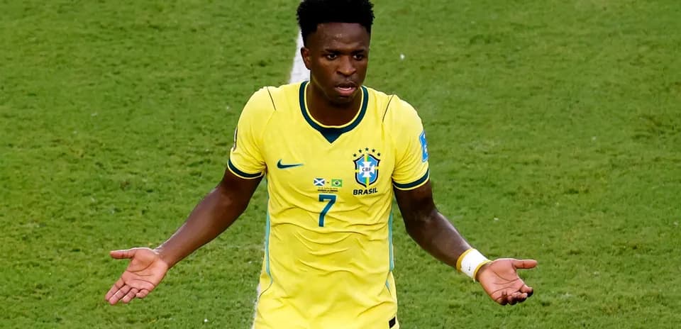 Player gesturing during match in Brazil jersey