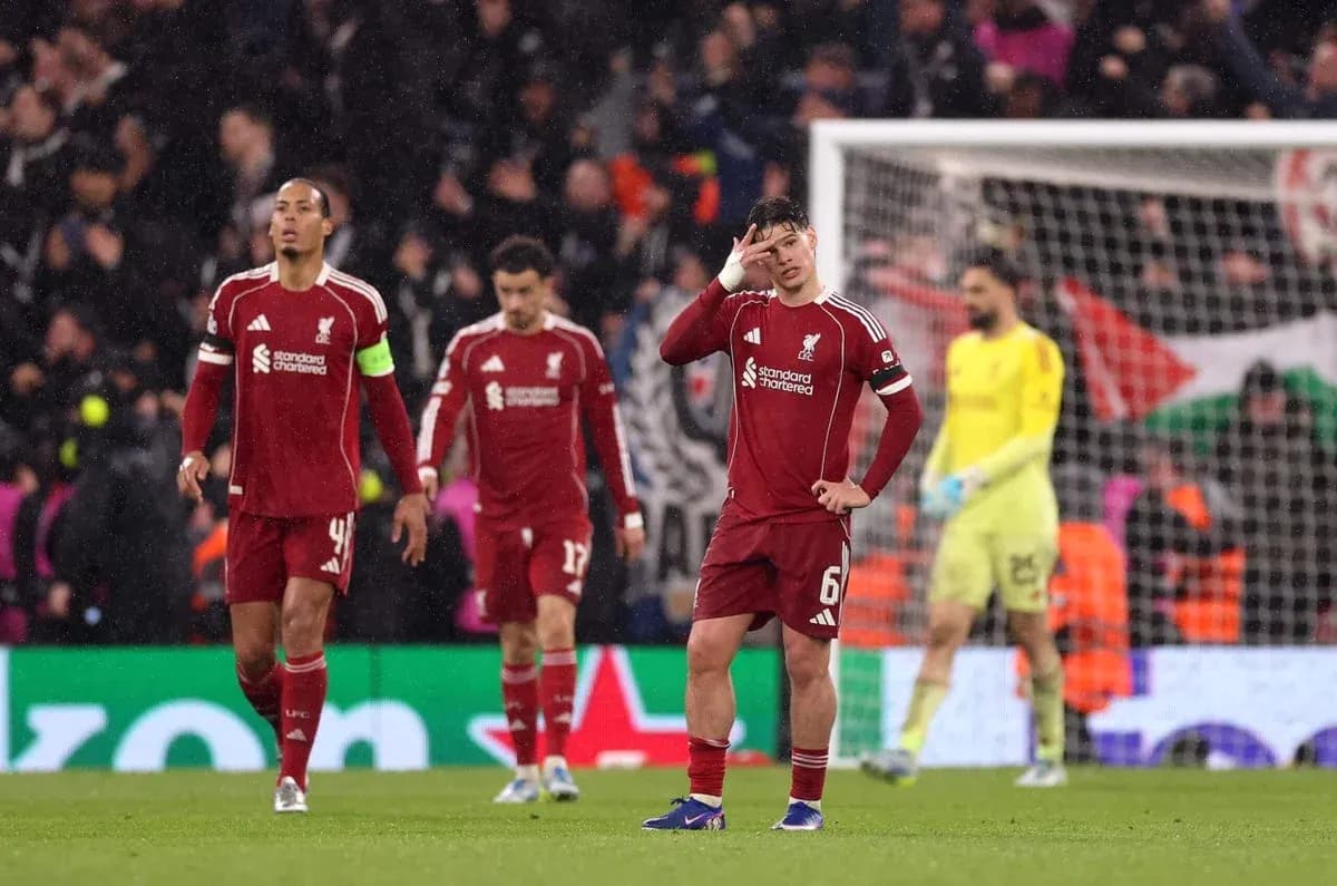Liverpool players reacting after conceding a goal