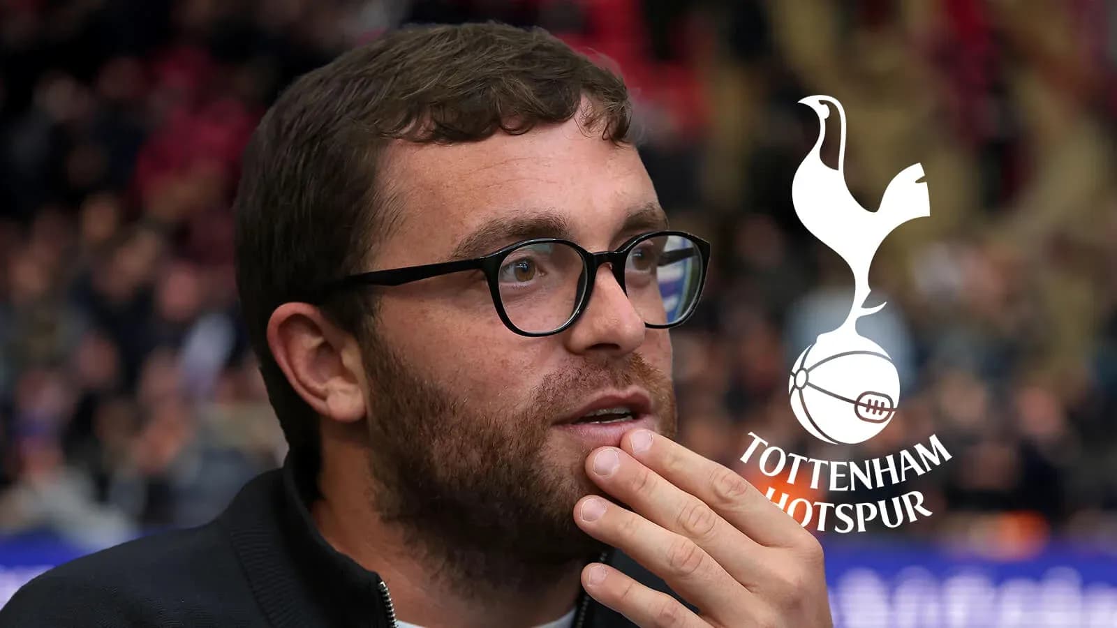 Man thinking with Tottenham Hotspur logo in background
