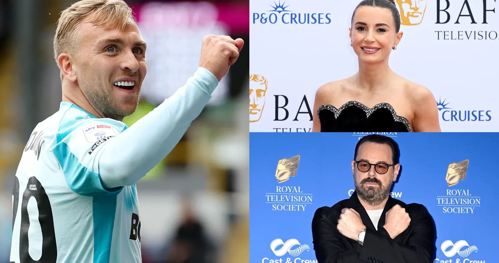 Football player celebrating, two celebrities at events