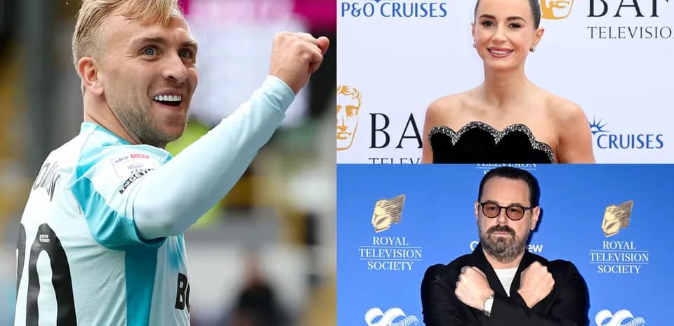 Football player celebrating, two celebrities at events