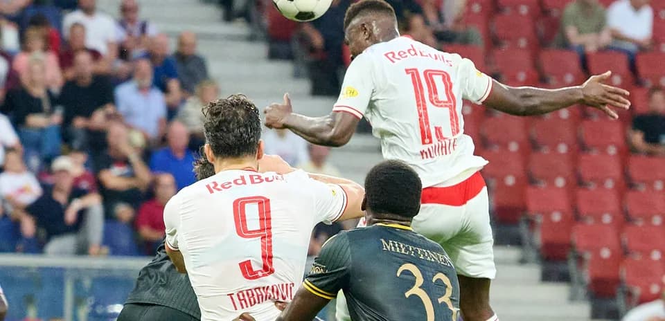 Red Bull Salzburg player heading the ball