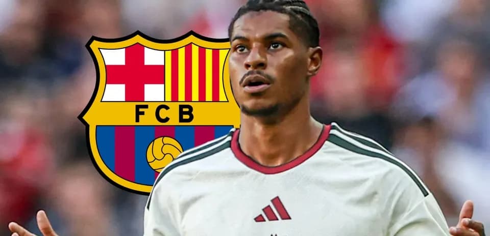 Player gesturing with Barcelona logo in background