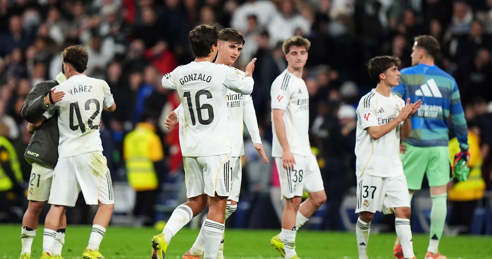 Real Madrid players celebrating after a match