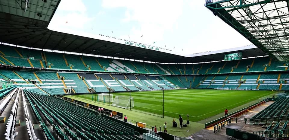 Celtic Park stadium with empty seats and pitch