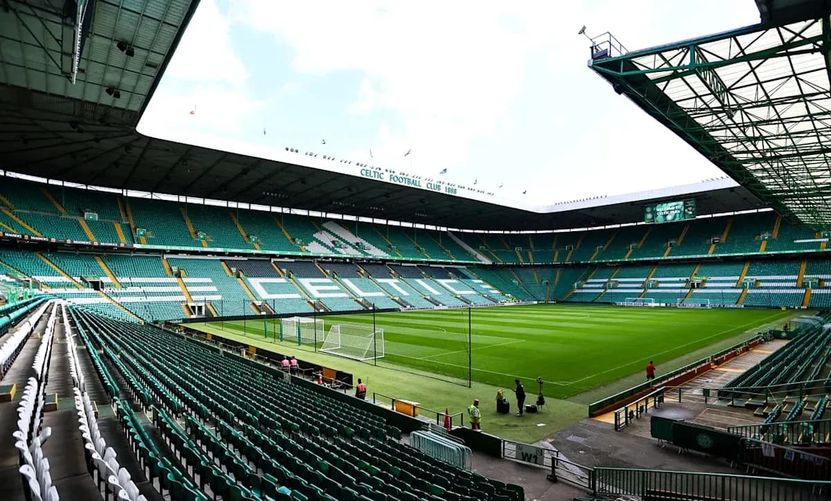 Celtic Park stadium with empty seats and pitch