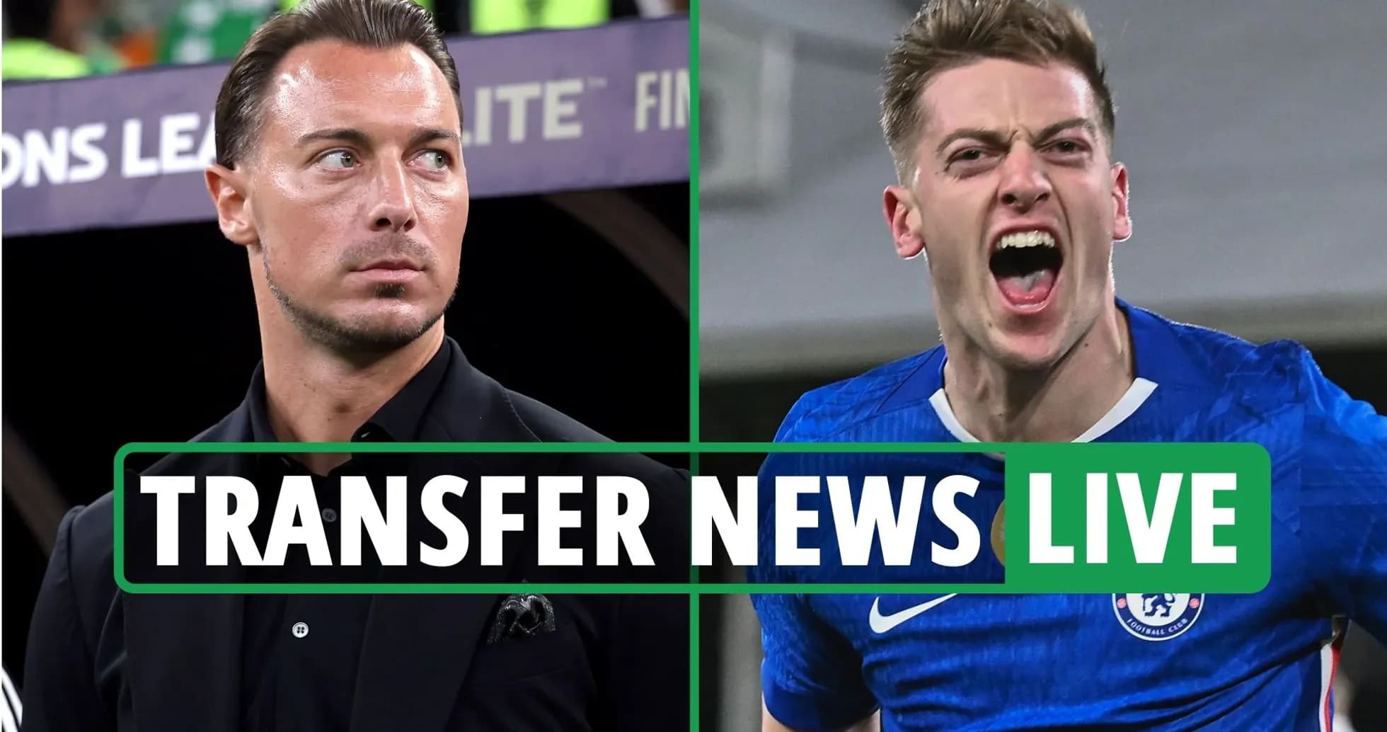 Split image of a coach and celebrating player