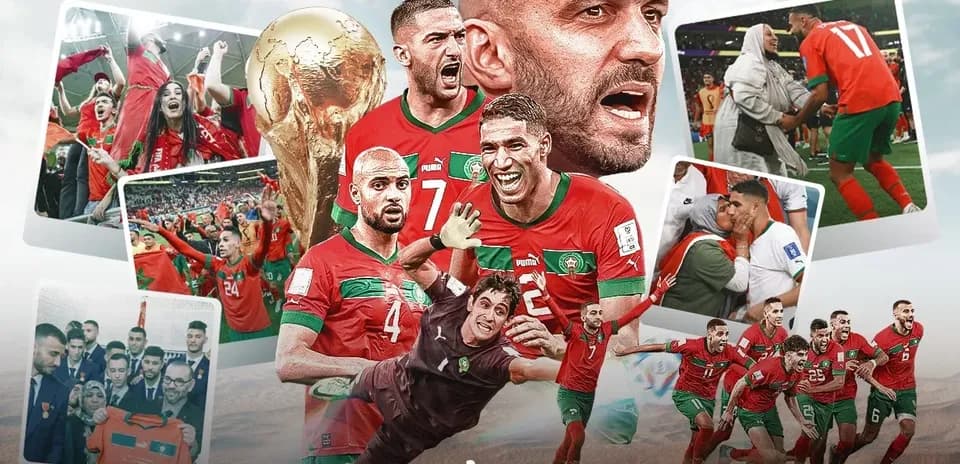 Morocco players celebrating with fans and trophy