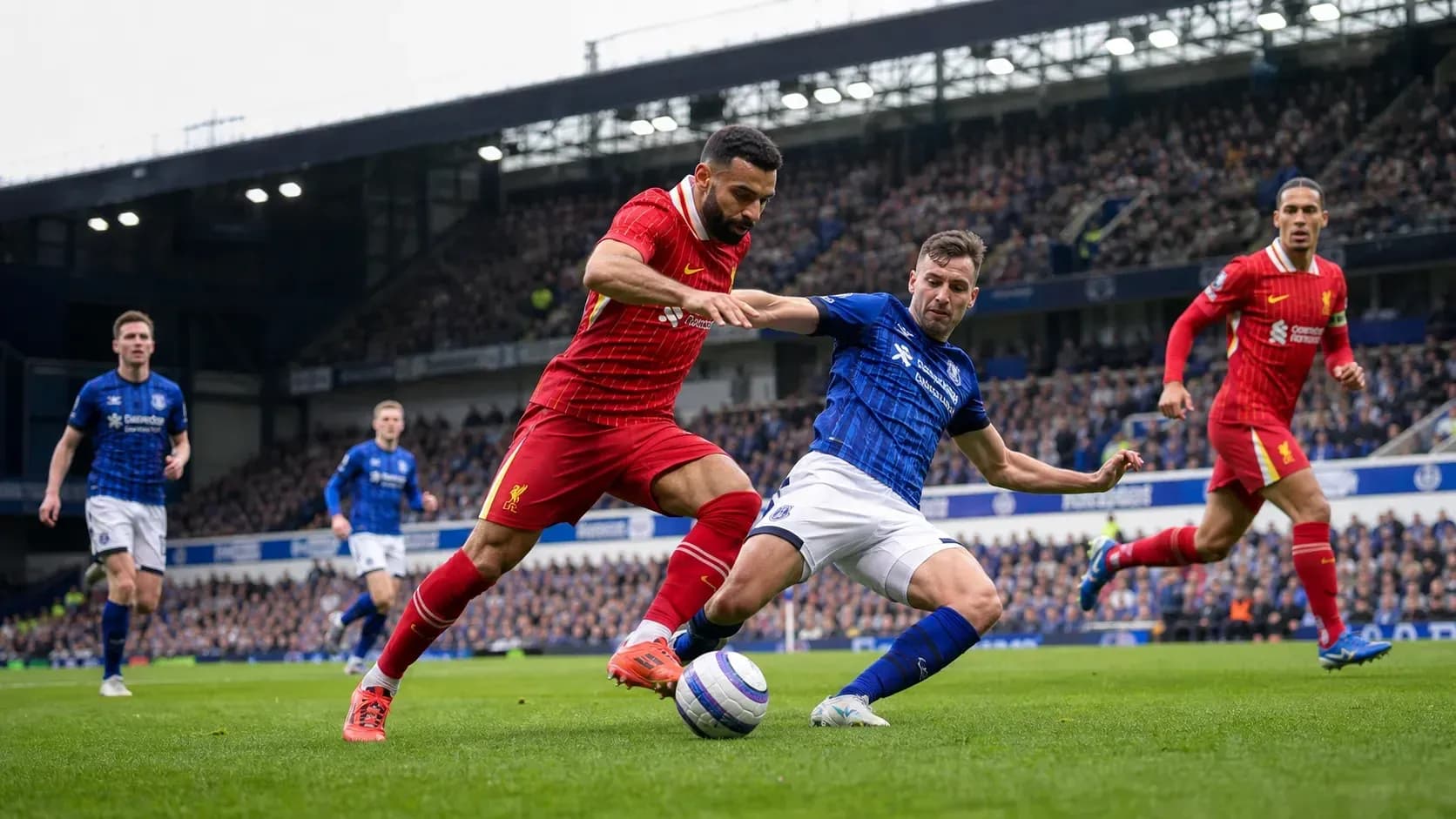 Players competing for the ball during a match
