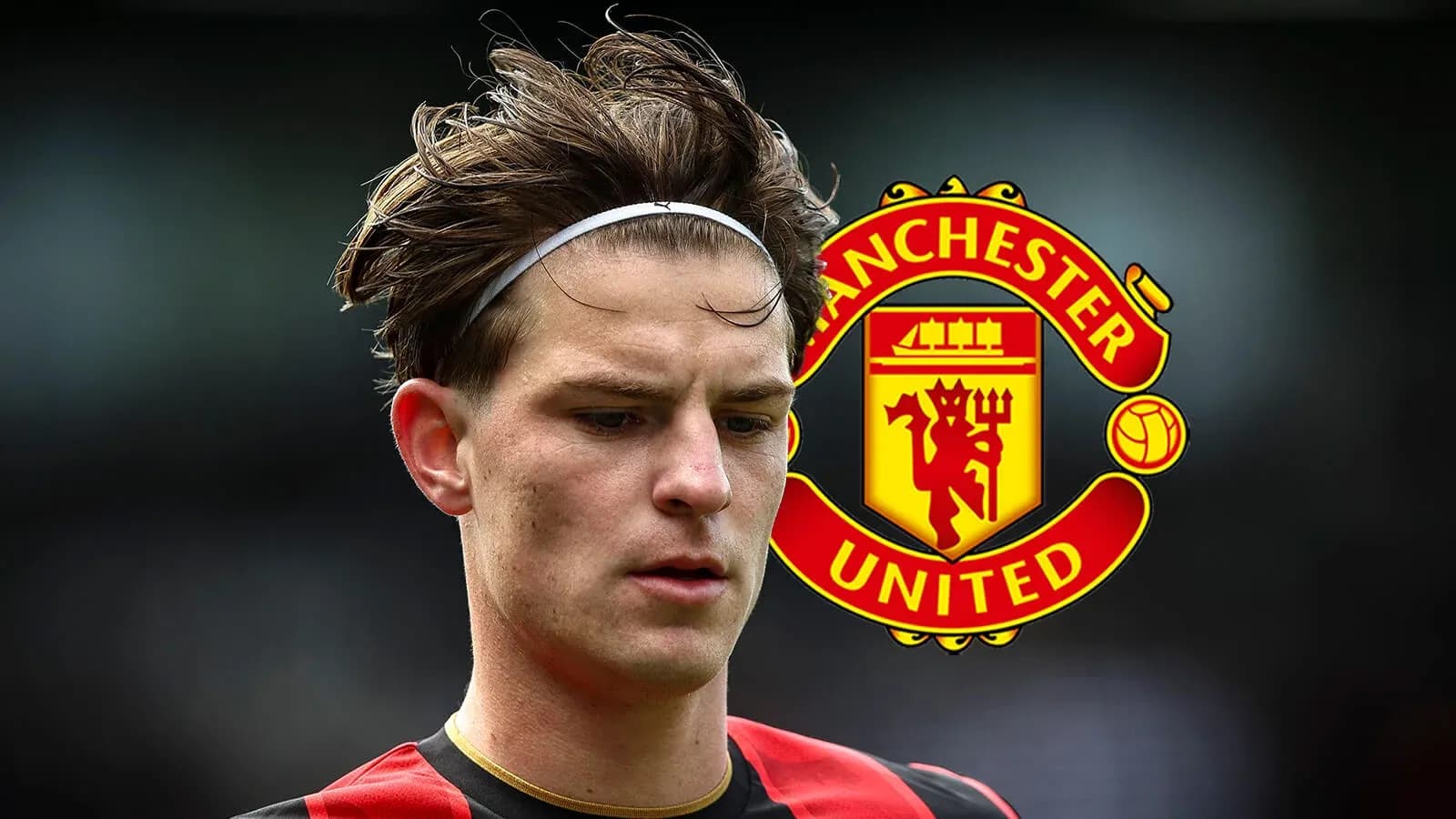Player in red and black kit with Manchester United logo