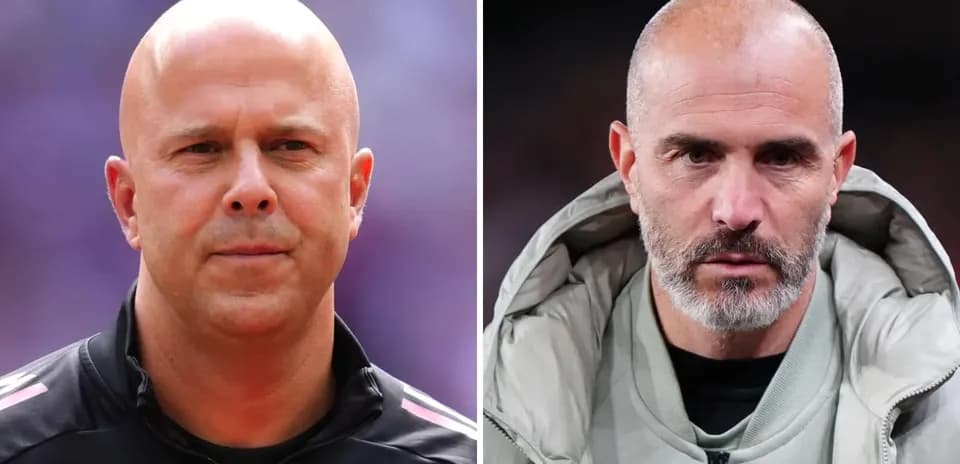 Two football coaches in profile view