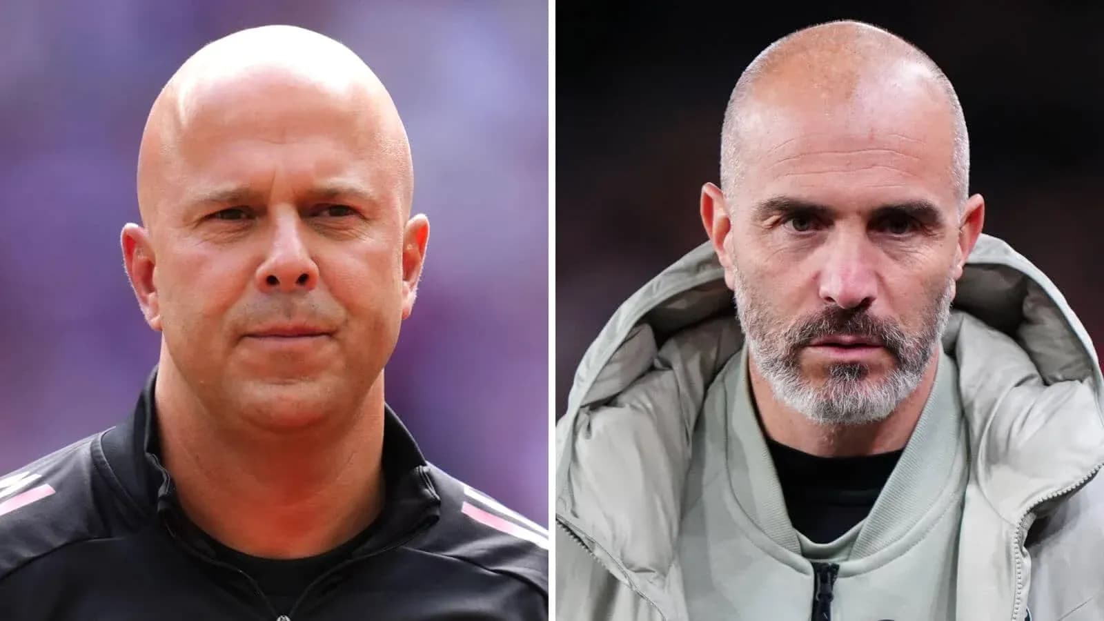 Two football coaches in profile view