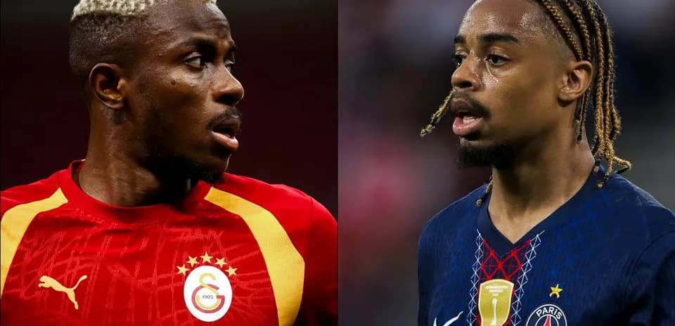 Two football players in club jerseys facing each other