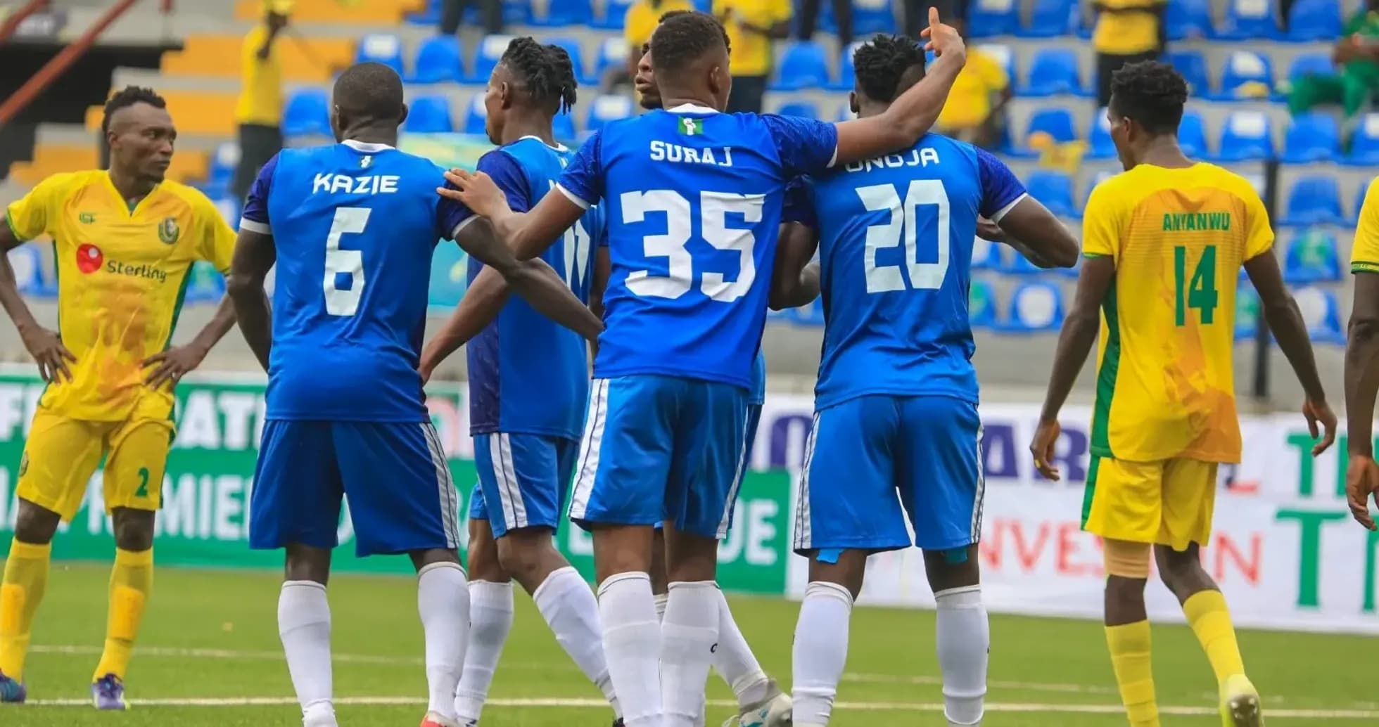 Players celebrating a goal during NPFL match
