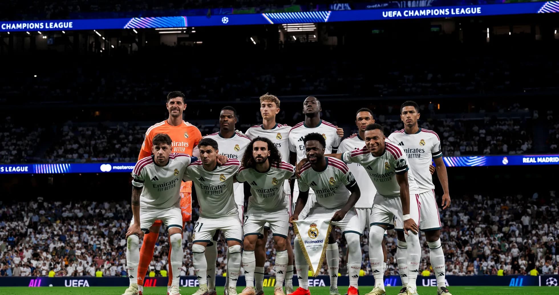 Real Madrid players posing for team photo before match