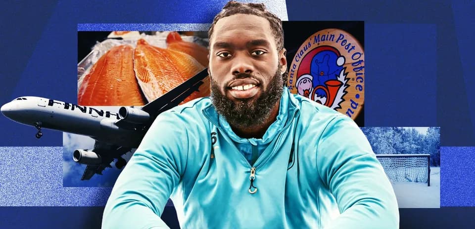 Athlete posing with various background elements