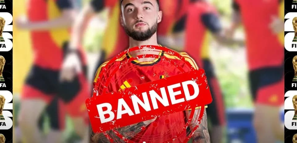 Player in Spain jersey with 'BANNED' overlay