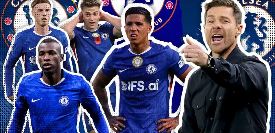 Chelsea players and coach in action with club logo