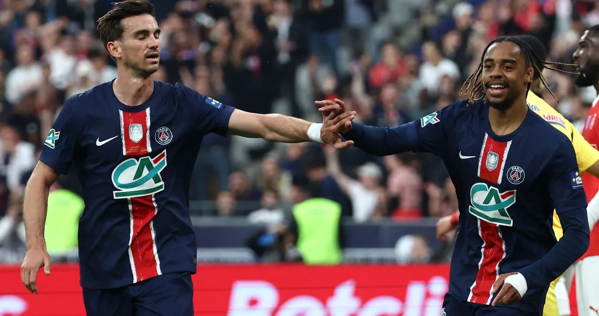 PSG players celebrating a goal during a match
