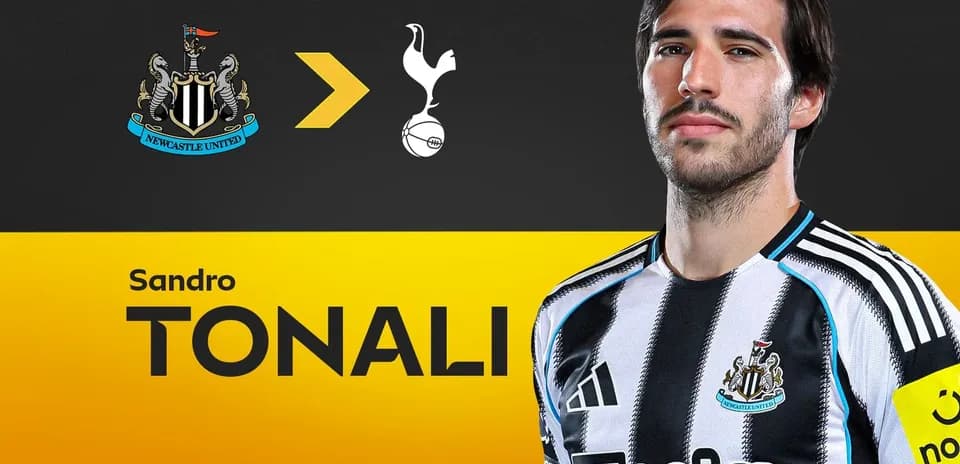 Sandro Tonali in Newcastle United jersey with logos