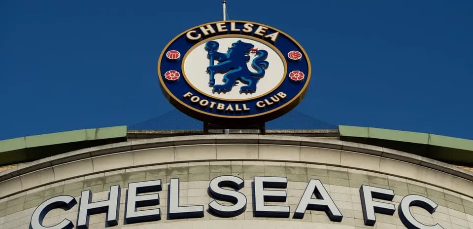 Chelsea FC sign with club logo on stadium