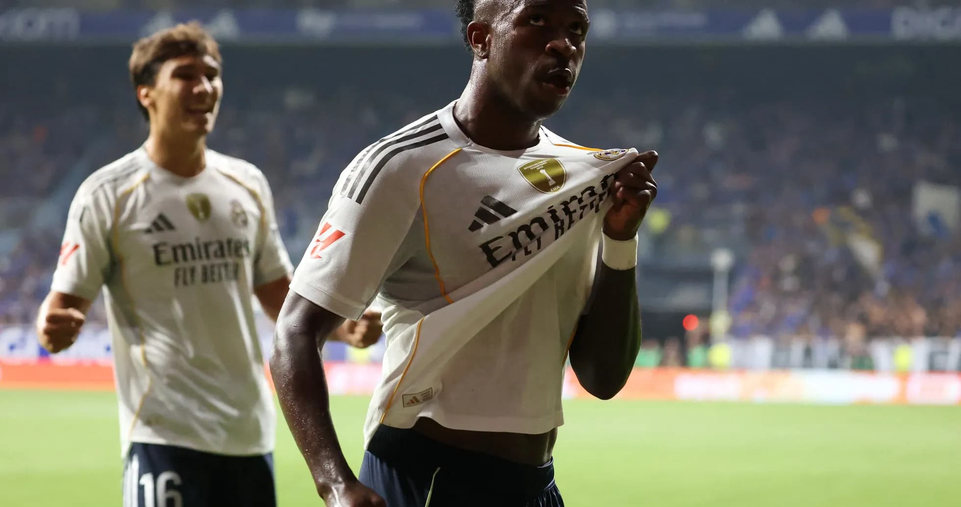 Vinicius celebrating after scoring for Real Madrid
