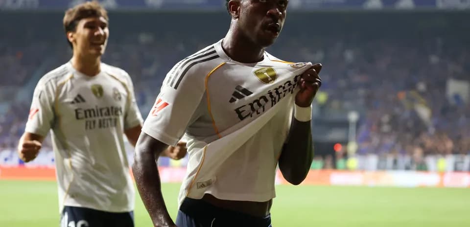 Vinicius celebrating after scoring for Real Madrid