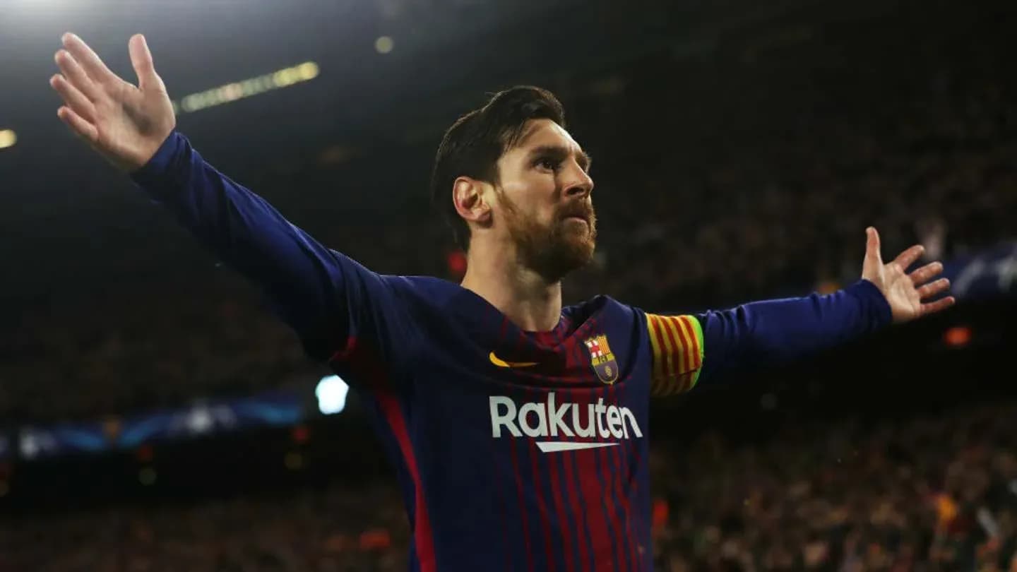 Lionel Messi celebrating during a match at Camp Nou