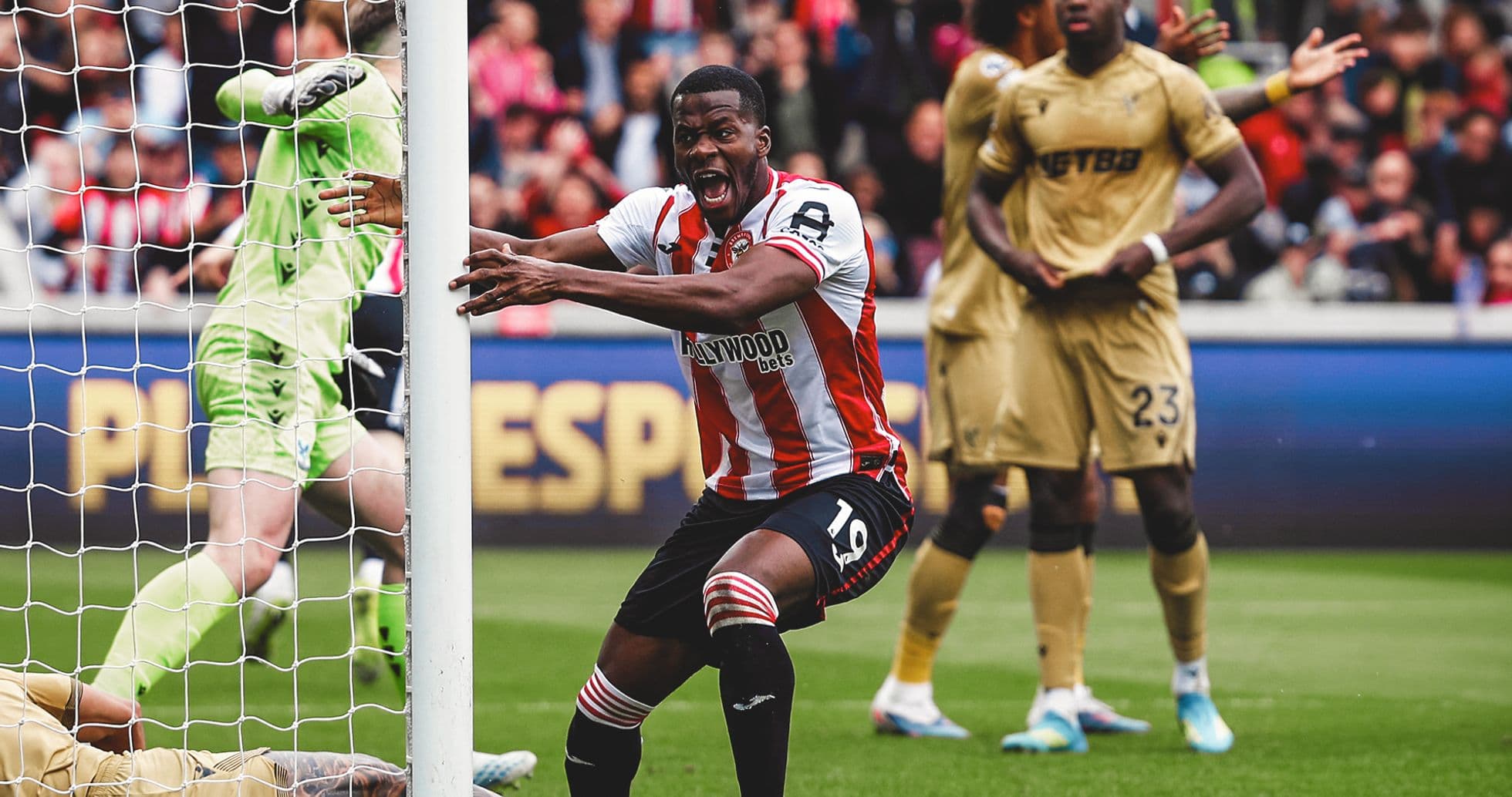 Brentford player celebrating a goal during match