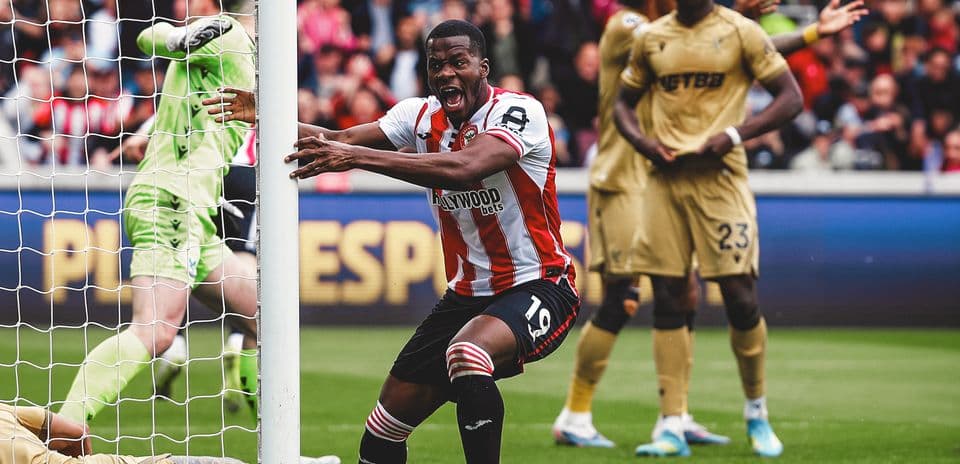 Brentford player celebrating a goal during match