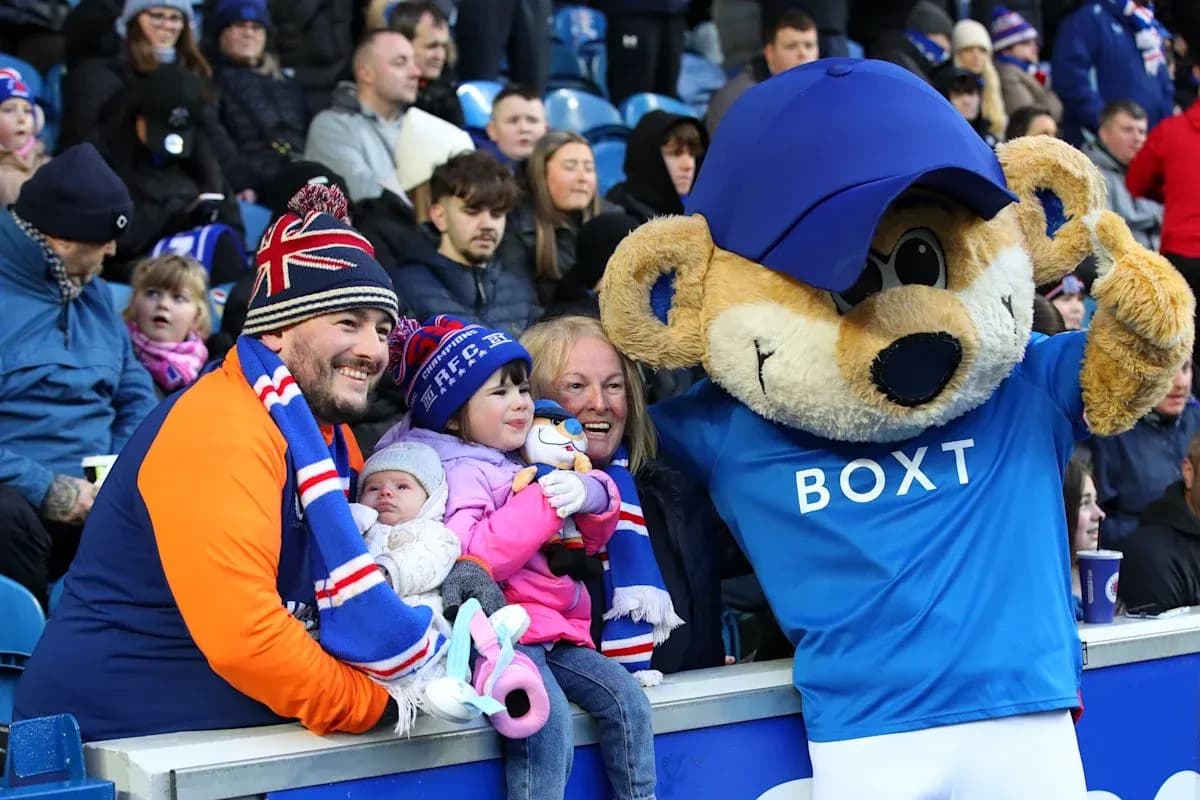 Family with mascot at a sports event