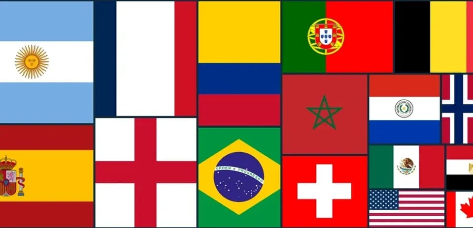 Collection of various national flags arranged in grid